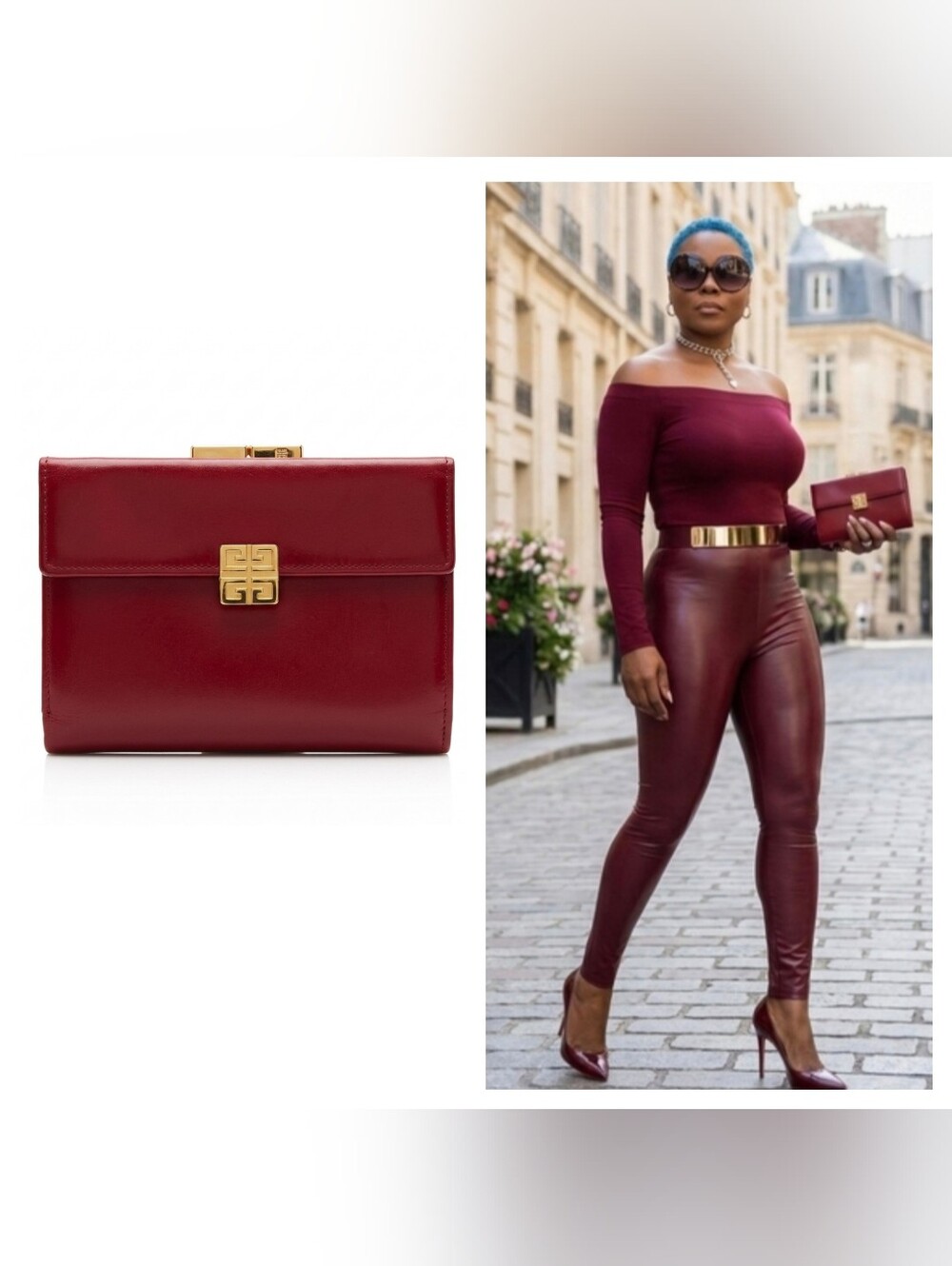 Givenchy Tri-Fold Kisslock Red Leather Wallet